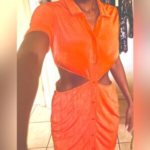 Clara Collared Cut Out Mini Dress in Tangerine